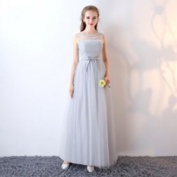 Sexy Round Neck Elegant Lace Long Evening Gowns