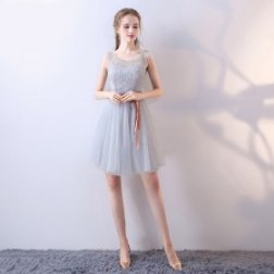 Women's Elegant Embroidery Round Neck Lace Evening Gowns