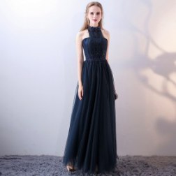 Women's Sexy Sleeveless Lace Bead Decoration Evening Gowns