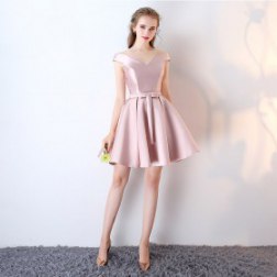 Sexy Off The Shoulder Pink Satin Evening Gowns