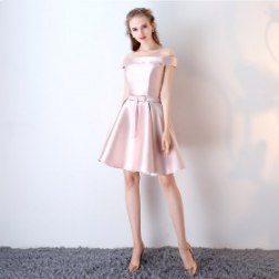 Women's Elegant Sexy Off The Shoulder Pink Satin Evening Gowns