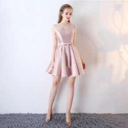 Women's Elegant Sexy V-Neck Pink Satin Evening Gowns