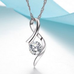 Sterling Silver Chain Necklace Crystal Ribbon Pendant