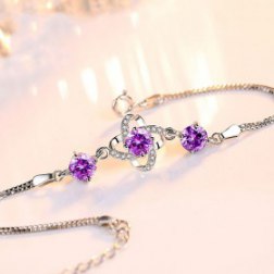 Clover Pure Silver Crystal Bracelet Sweet Simple Chain