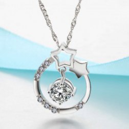 Round Necklace Fashion Five Pointed Star Cubic Zirconia Pendant Necklace
