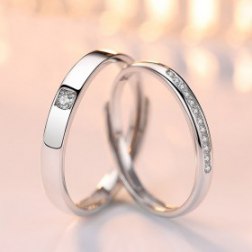 Lovely S925 Sterling Silver Crystal Couple Rings