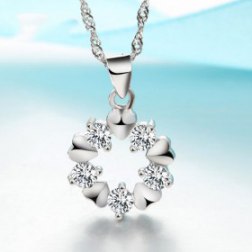 Sterling Silver Necklace Crystal Flower Pendant
