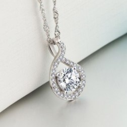 Sterling Silver Crystal Drop Pendant Necklace