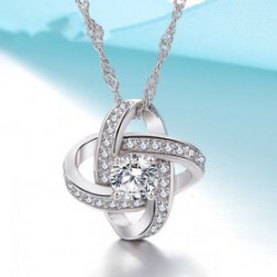 Clover Silver Necklace Crystal Pendant Necklace