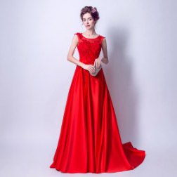 Sexy Elegant Red Round Neck Sleeveless Long Evening Dress
