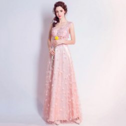 Women's Double V-neck Tulle Appliques Long Evening Cocktail Gowns
