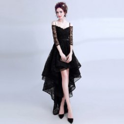 Black Lace Front Short Back Cocktail Dress