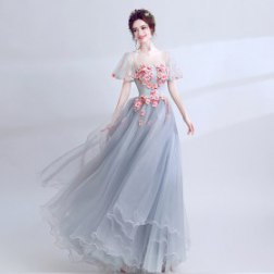 Women's Sweet Lace Flower Tulle Evening Prom Gowns