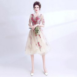 Women's Sexy V-neck Half Sleeves Lace Cocktail Dress