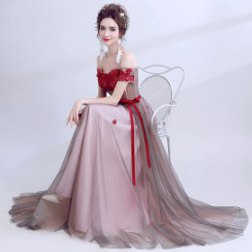 Women's Off The Shoulder Embroidery Evening Dress