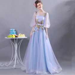 Women's Flower Embroidered Tulle Evening Gown Dress