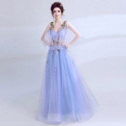 Women's V-neck Flower Prom Party Tunic Long Cocktail Dress