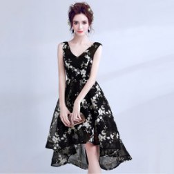 Women's V-neck Front Short Back Long  Evening Gowns Cocktail Dress