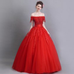 Red Off The Shoulder Embroidery Long Evening Dress
