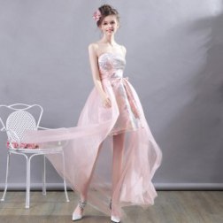 Women's Strapless Front Short Back Long  Evening Gowns Cocktail Dress