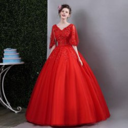 Red Sexy V-Neck Embroidery Long Evening Dress