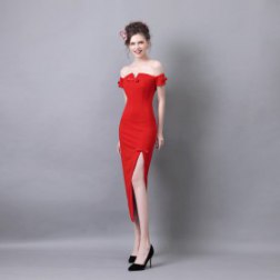 Red Sexy Off The Shoulder Boycon Long Evening Dress