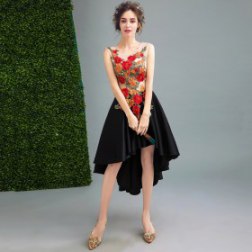 Sexy Sleeveless Embroidery Front Short Back Long Evening Gowns Dress