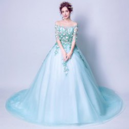 Gown Trail Off Shoulder Lace Embroidery Evening Prom Dress