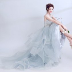 Sexy Round Neck Sleeveless Embroidery Long Evening Dresses