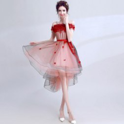 Women's Fashion Front Short Back Long Off The Shoulder Cocktail Dress