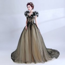 Fashion Black V-neck Embroidered Lace Long Evening Gowns