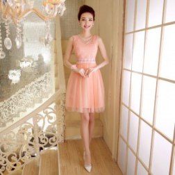 Sexy V-neck Lace Evening Gowns Bridesmaid Dress