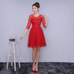 Round Neck Elegant Embroidery Lace Bridesmaid Dress