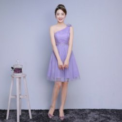 Sexy One Shoulder Elegant Embroidery Lace Sleeveless Bridesmaid Dress