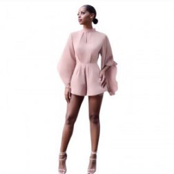 Solid Collor Hollow Bat Sleeve Jumpsuit