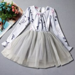 Girls Long Sleeve Princess Dress Pompon Dress