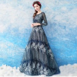 Elegant Blue Dress Long Sleeve Evening Dress
