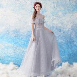 Cold Shoulder Beaded Gray Dress