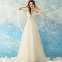 V-neck Tulle Lace Tails Homecoming Dress Evening Gown