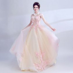Flower Beads Tulle Lace Evening Gown