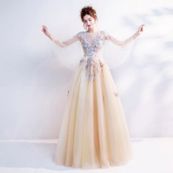 Shawl Tulle Lace Flower Evening Gown