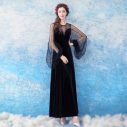 Fashion Long Sleeves Black Evening Dress