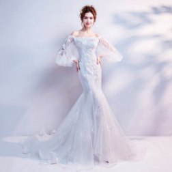 Off Shoulder White Lace Fishtail Evening Dress