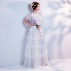 White Round Neck Lace Evening Dress