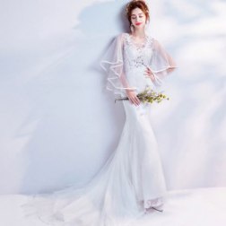 Round Neck Shawl Long Sleeve Evening Dress