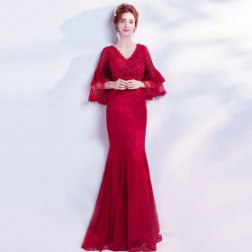 Red V-neck Mermaid Evening Dresses
