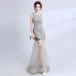 Sleeveless Embroidered Lace Mermaid Long Evening Dress