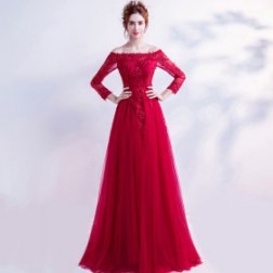 Red Long Sleeved Lace Off The Shoulder Dress