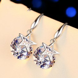 Silver Crystal Five-Pointed Star Earrings