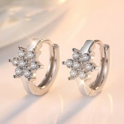 Silver Crystal Snowflake Flower Fashion Earrings